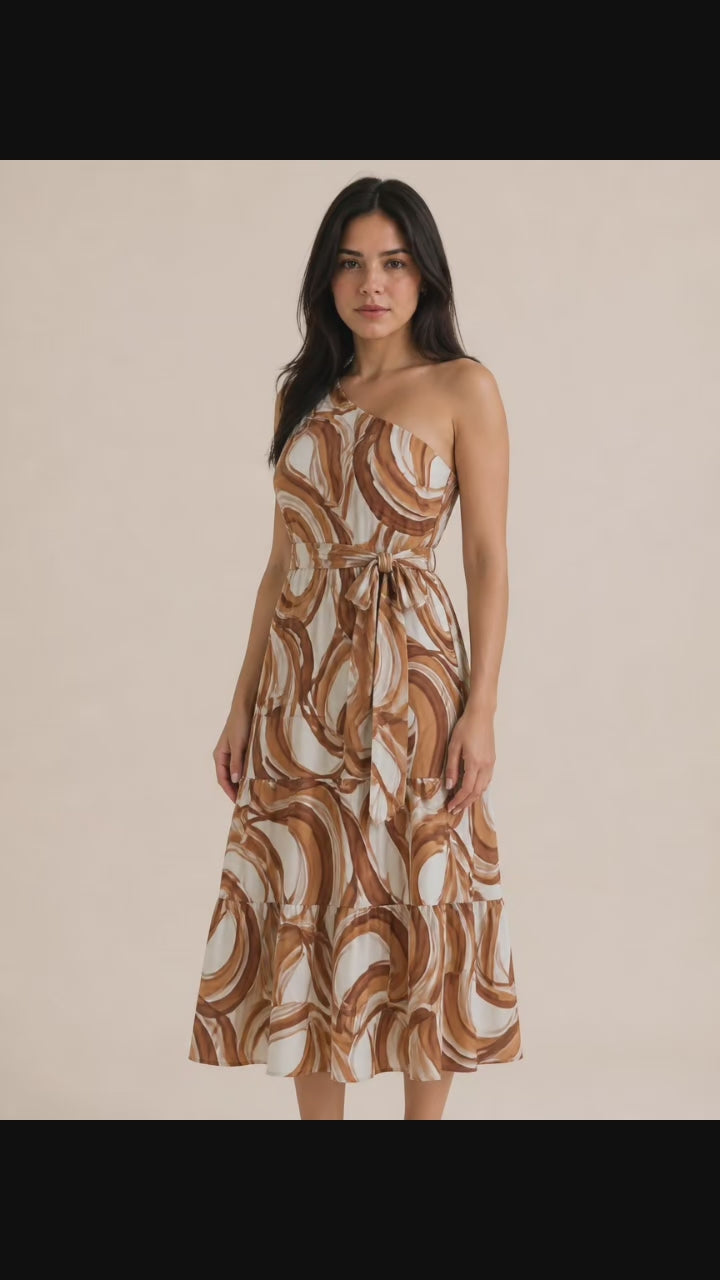 Ocean Wave One-Shoulder Tiered Maxi Dress