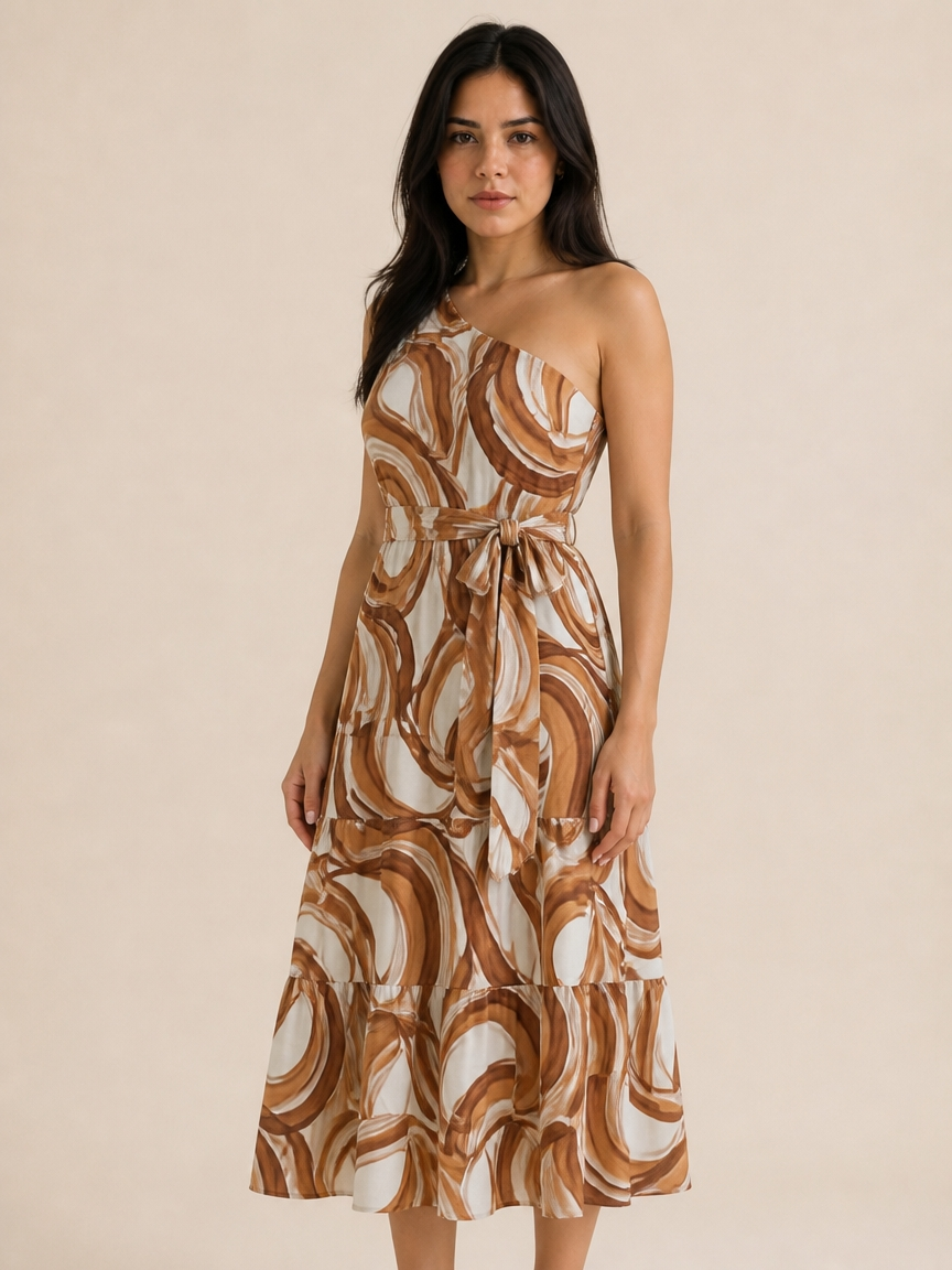 Ocean Wave One-Shoulder Tiered Maxi Dress