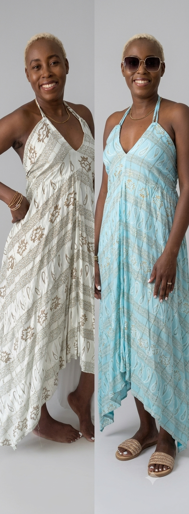 Sun-Kissed Paisley Asymmetric Halter Dress (Free Size)