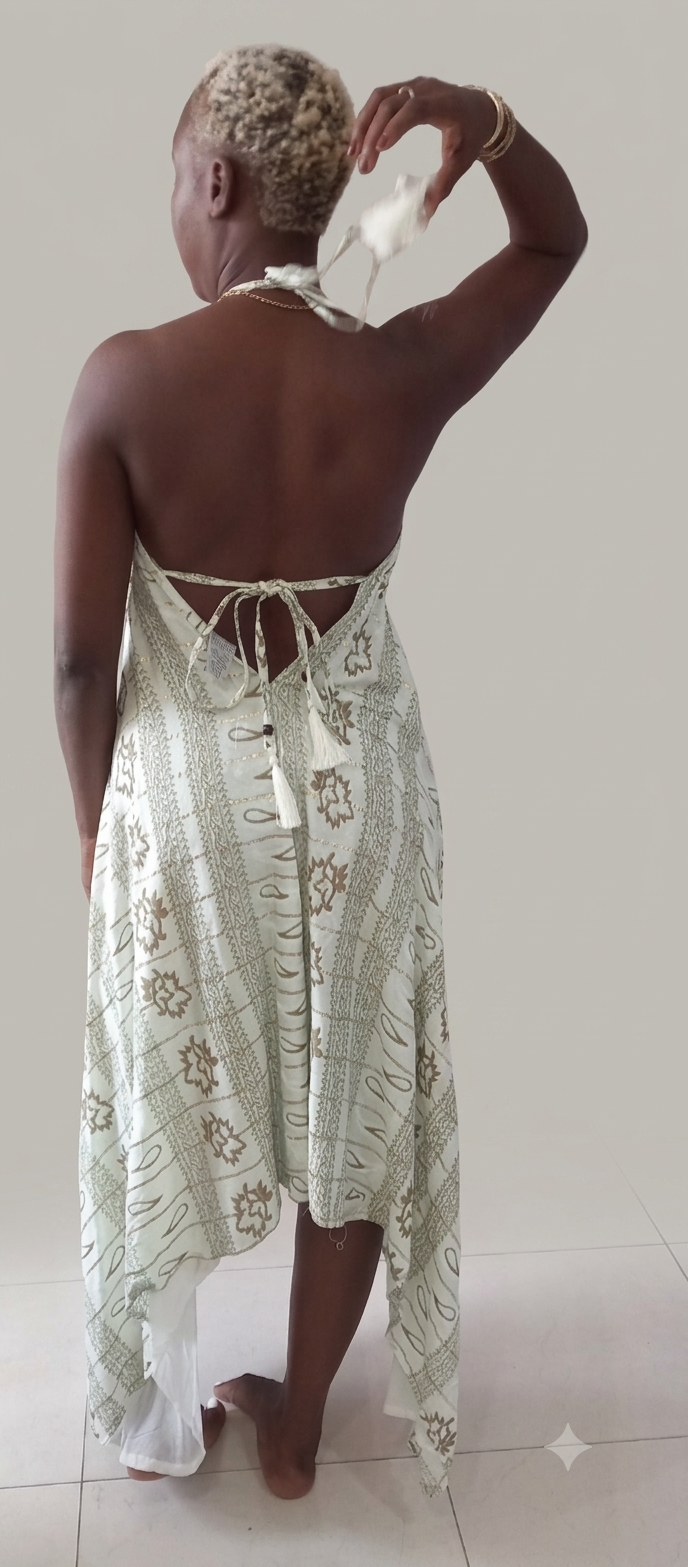 Sun-Kissed Paisley Asymmetric Halter Dress (Free Size)